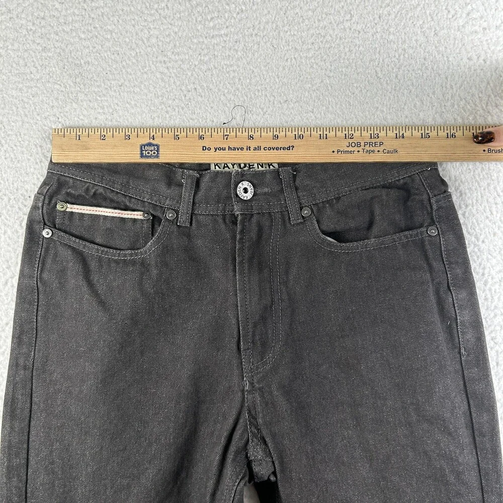 Kayden.K Jeans Mens 30x30 Charcoal Gray Tapered Selvedge Denim Zip Back Pockets